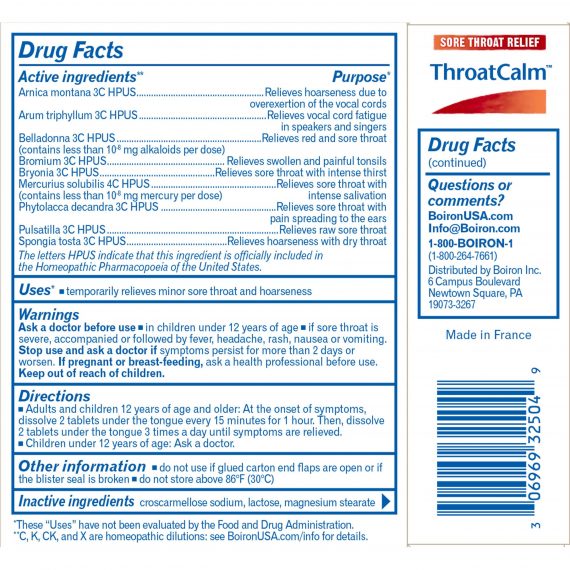 Throatcalm Drug Facts
